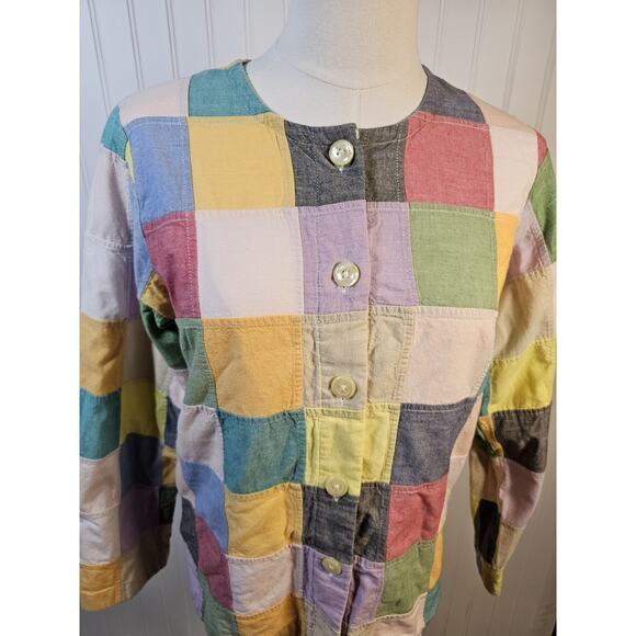 Orvis Madras Pathwork Bomber Cardigan Jacket Women's Size 6 Vintage Colorful - Picture 2 of 9